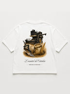 T-shirt blanc Le Céréalier – illustration moissonneuse-batteuse, sac de blé et charrue, collection Les Essentiels Héritage Authentique
