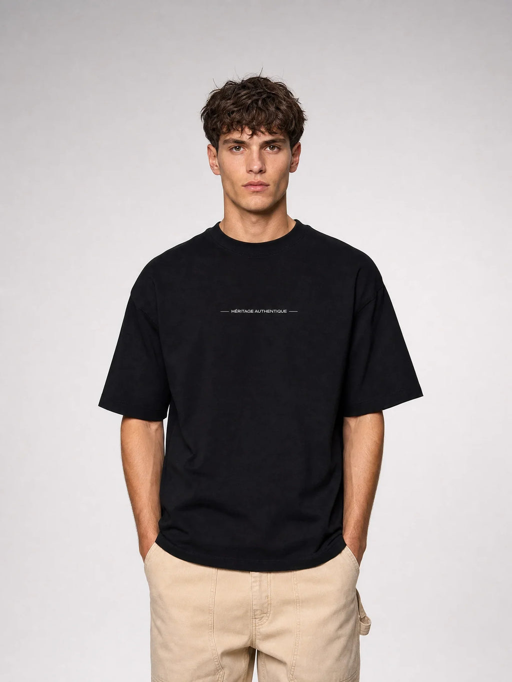 T-shirt noir Le Céréalier, vue de face – coton épais 240 g/m², Héritage Authentique