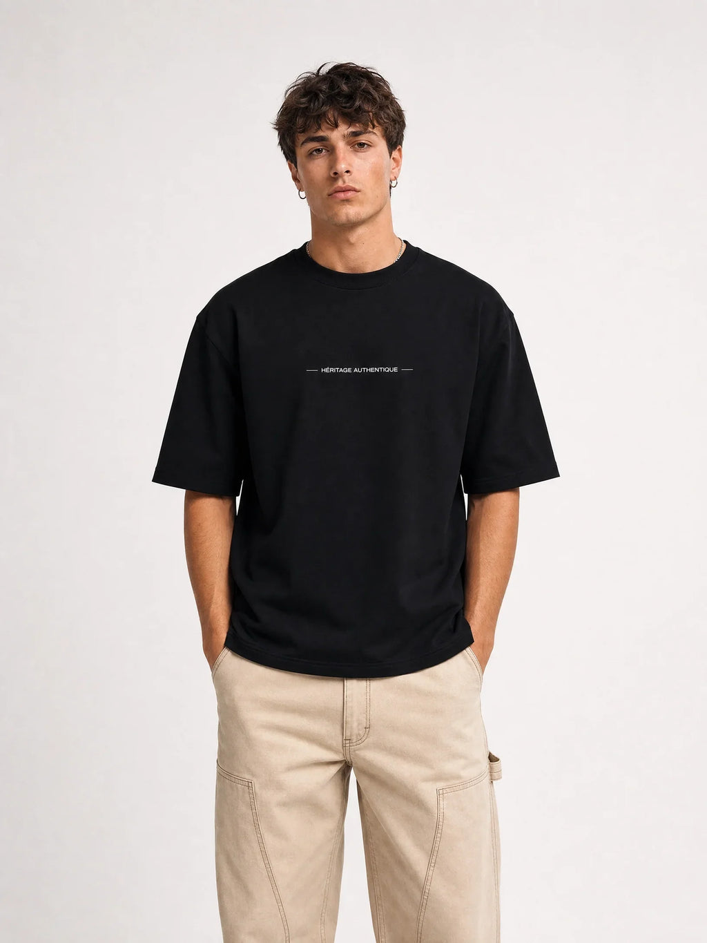 T-shirt noir Le Vigneron, vue de face – coton épais 240 g/m², Héritage Authentique