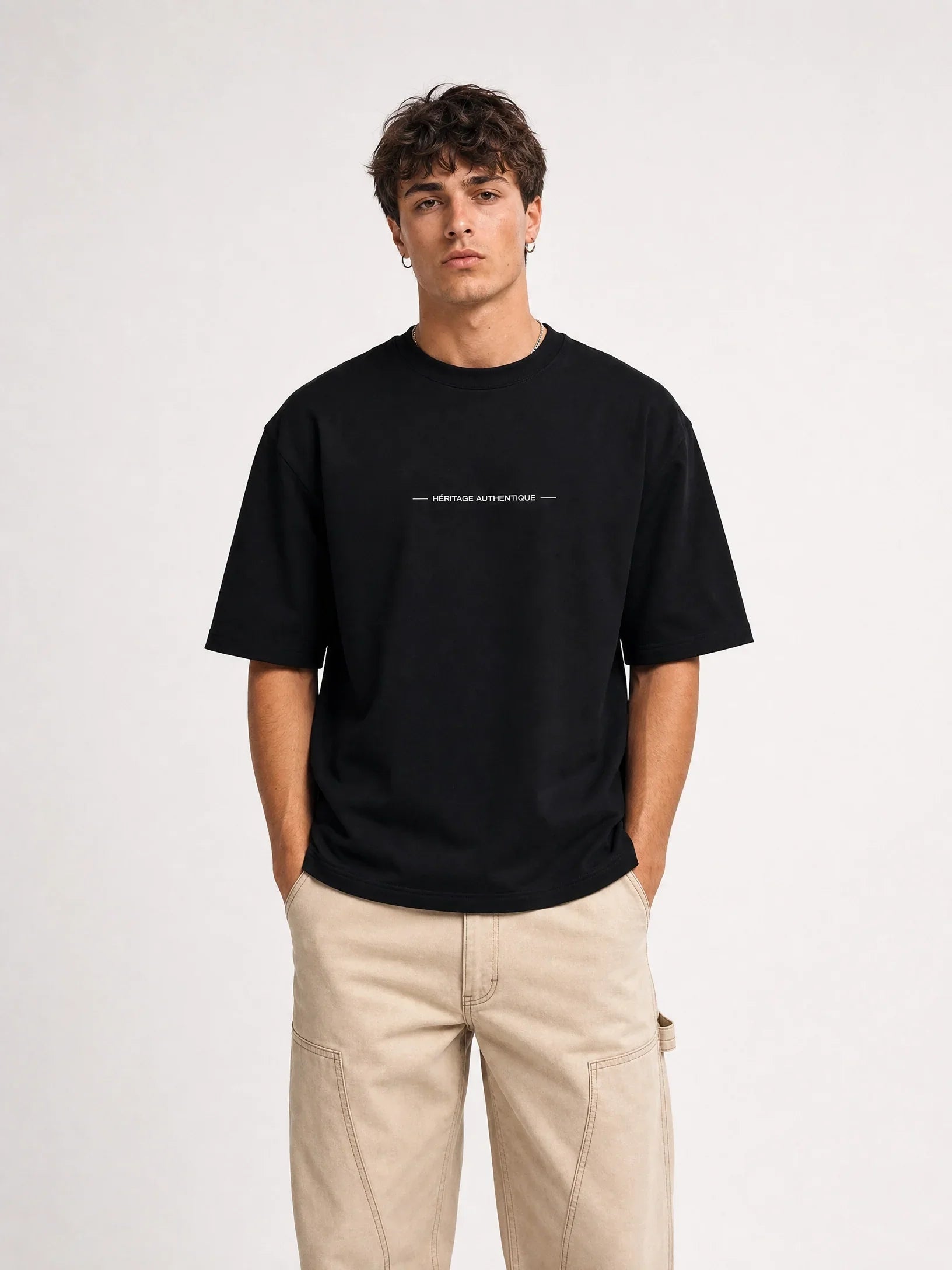 T-shirt noir Le Vigneron, vue de face – coton épais 240 g/m², Héritage Authentique