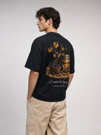 T-shirt noir Le Vigneron, vue trois-quarts – coton épais 240 g/m², Héritage Authentique