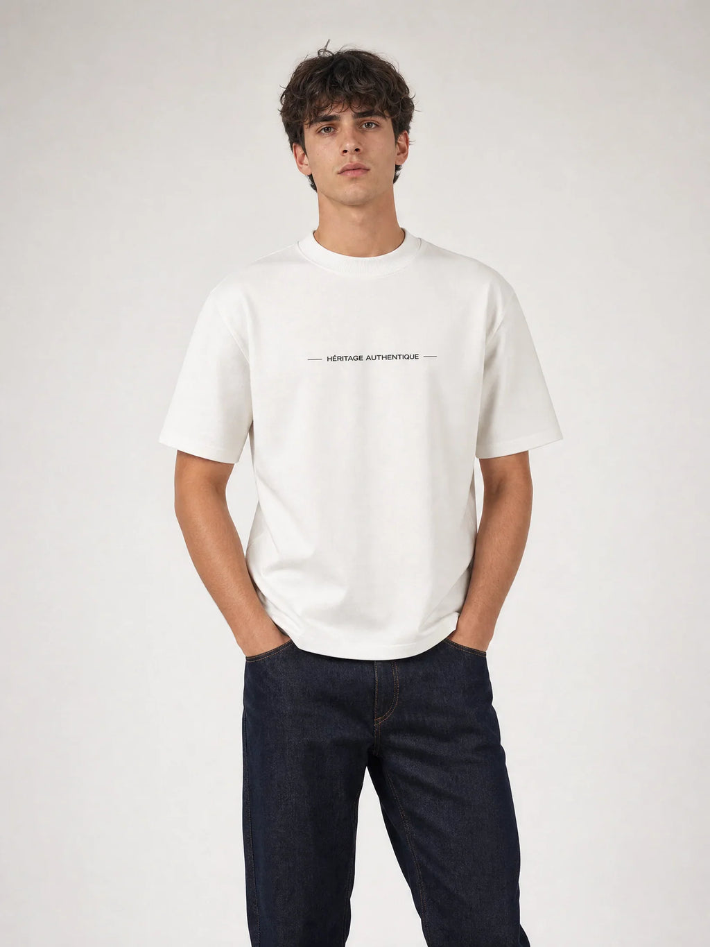 T-shirt blanc Le Vigneron, vue de face – coton épais 240 g/m², Héritage Authentique