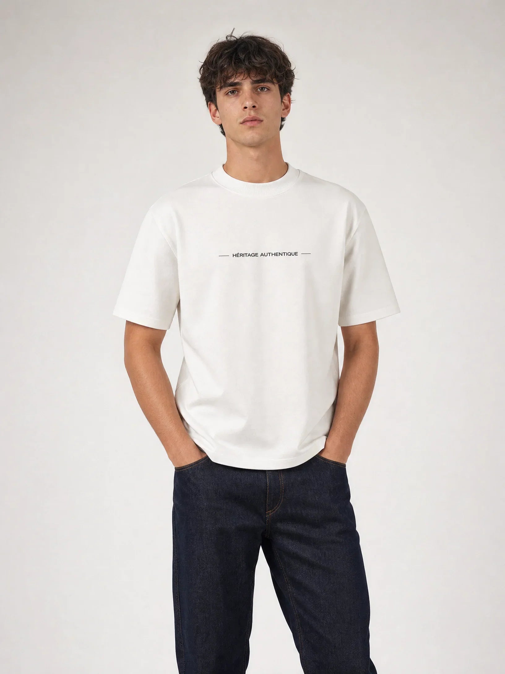 T-shirt blanc Le Vigneron, vue de face – coton épais 240 g/m², Héritage Authentique